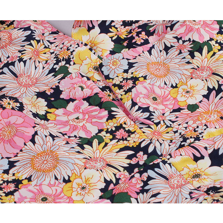 Cute Summertime Floral Print A-line Swing Dress, Retro Backless Dresses for Women 1960, Vintage Dresses 1950