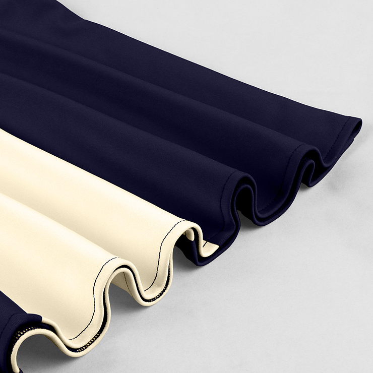 vintage dress, halter swing dress, navy cream dress, 1950s retro dress, color-block dress, bow-tie neck dress, belted dress, ruched bodice dress, flared skirt dress, evening dress, cocktail dress, rockabilly dress, feminine dress, pin-up dress, vintage inspired dress #N23939