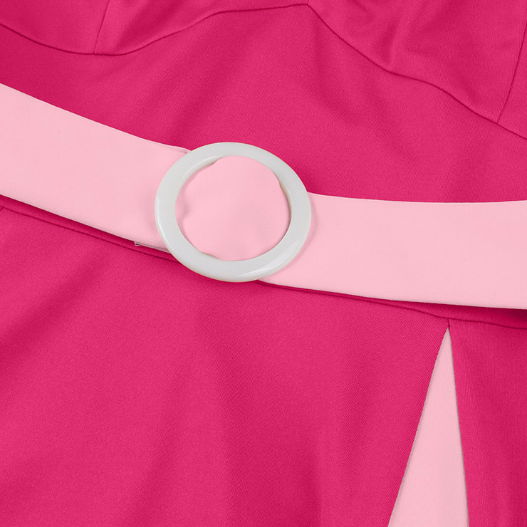 vintage dress, halter swing dress, pink magenta dress, 1950s retro dress, color - block dress, bow - tie neck dress, belted dress, ruched bodice dress, flared skirt dress, summer dress, cocktail dress, rockabilly dress, feminine dress, pin - up dress, vintage inspired dress #N23937
