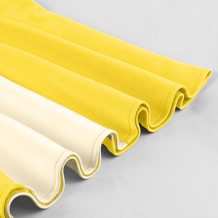 vintage dress, halter swing dress, yellow cream dress, 1950s retro dress, color-block dress, bow-tie neck dress, belted dress, ruched bodice dress, flared skirt dress, summer dress, cocktail dress, rockabilly dress, feminine dress, pin-up dress, vintage inspired dress #N23938