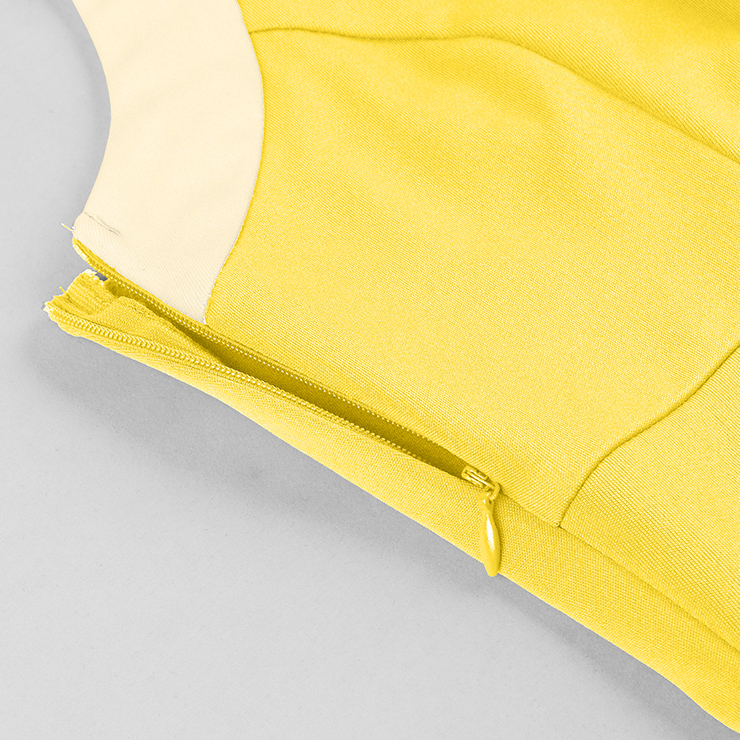 vintage dress, halter swing dress, yellow cream dress, 1950s retro dress, color-block dress, bow-tie neck dress, belted dress, ruched bodice dress, flared skirt dress, summer dress, cocktail dress, rockabilly dress, feminine dress, pin-up dress, vintage inspired dress #N23938