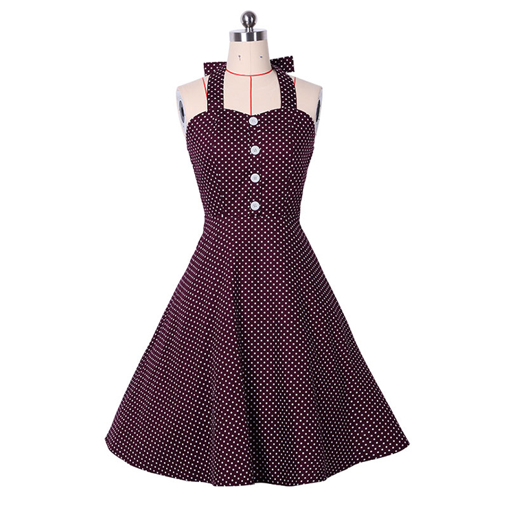 Women's Vintage Halter Polka Dot Rockabilly Swing Dress N14159