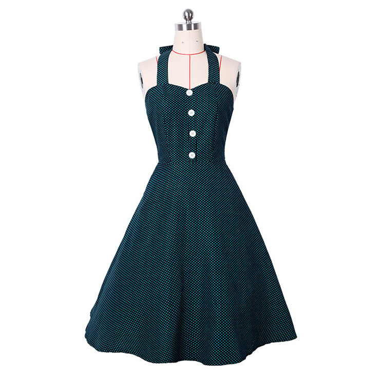 Women's Vintage Halter Polka Dot Rockabilly Swing Dress N14160