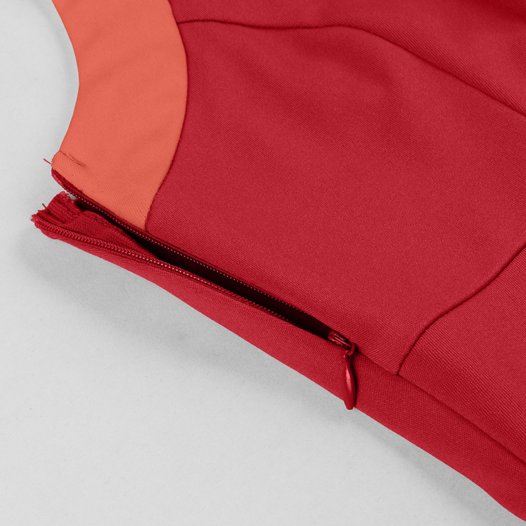 vintage dress, halter swing dress, red coral dress, 1950s retro dress, color-block dress, bow-tie neck dress, belted dress, ruched bodice dress, flared skirt dress, party dress, cocktail dress, rockabilly dress, feminine dress, pin-up dress, vintage inspired dress #N23940