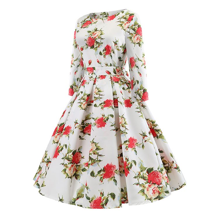 Sexy A-line Swing Dress, Fashion Dresses for Women, Cocktail Party Dress, Fashion Half-Sleeve Swing Dresses, A-line Casul Dresses, Round Neck High Waist Dress, Printed A-Line Dress, #N20417