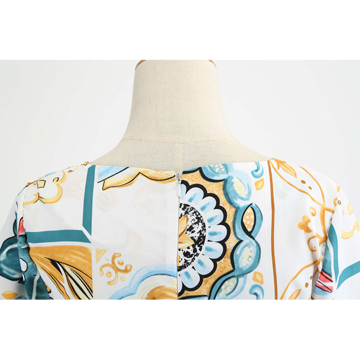 Sexy A-line Swing Dress, Fashion Dresses for Women, Cocktail Party Dress, Fashion Half-Sleeve Swing Dresses, A-line Casul Dresses, Round Neck High Waist Dress, Printed A-Line Dress, #N20418