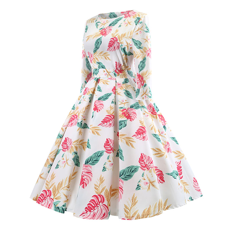 Sexy A-line Swing Dress, Fashion Dresses for Women, Cocktail Party Dress, Fashion Half-Sleeve Swing Dresses, A-line Casul Dresses, Round Neck High Waist Dress, Printed A-Line Dress, #N20419