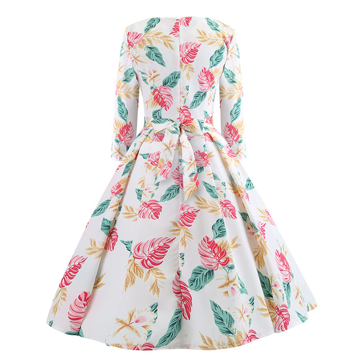 Sexy A-line Swing Dress, Fashion Dresses for Women, Cocktail Party Dress, Fashion Half-Sleeve Swing Dresses, A-line Casul Dresses, Round Neck High Waist Dress, Printed A-Line Dress, #N20419