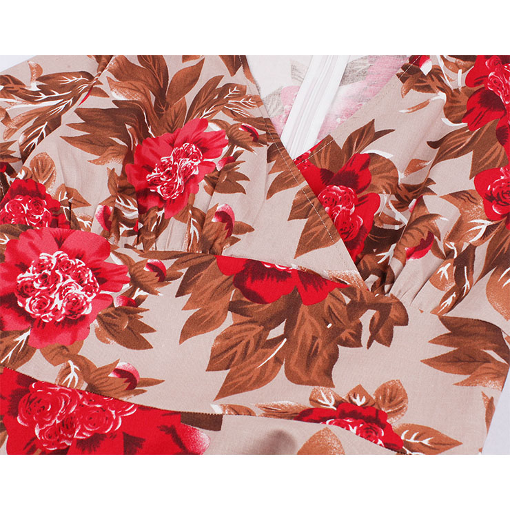 Cute Summertime Printed A-line Swing Dress, Retro Printed Dresses for Women 1960, Vintage Floral Printed Dresses 1950