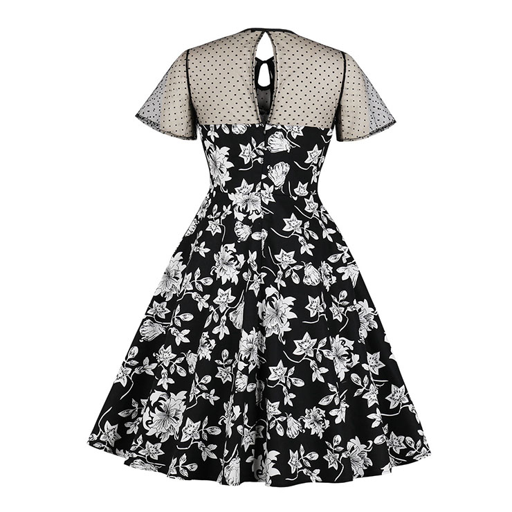 Vintage Printed Dress, Fashion A-line Swing Dress, Retro Dresses for Women 1960, Vintage Dresses 1950