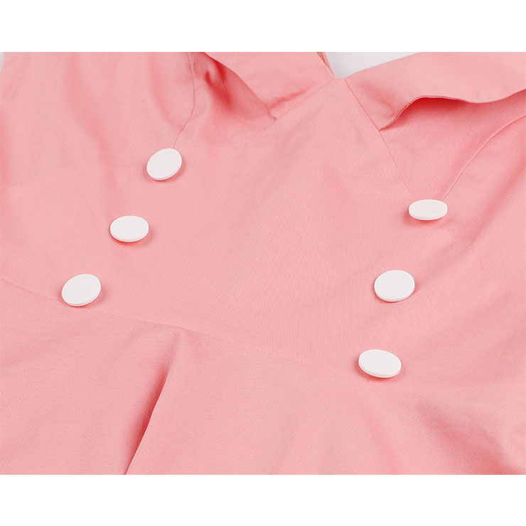 Vintage Double-breasted Dress, Fashion Ruffle Lapel A-line Swing Dress, Retro Dresses for Women 1960, Vintage Dresses 1950