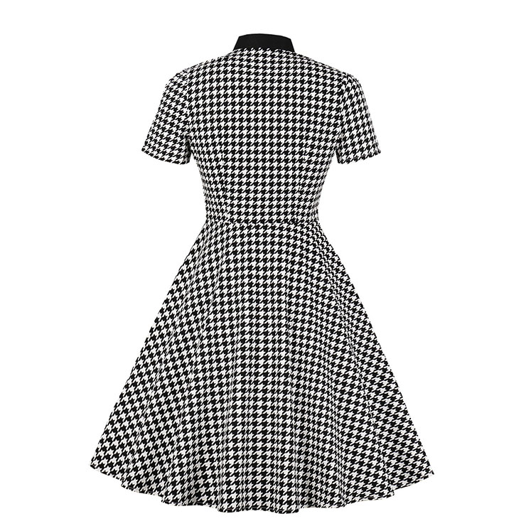 Vintage Houndstooth Dress, Fashion Houndstooth High Waist A-line Swing Dress, Retro Houndstooth Dresses for Women 1960, Vintage Dresses 1950