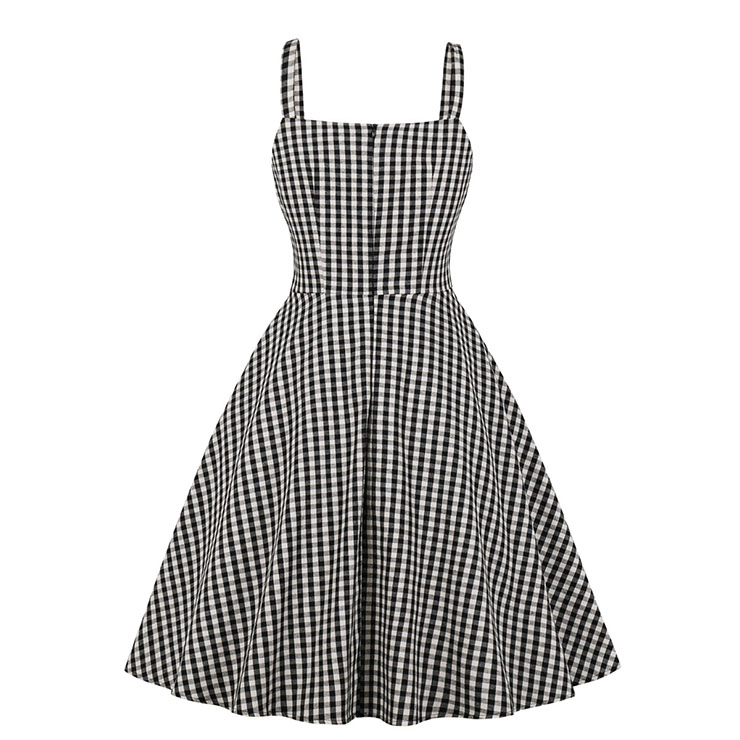 Vintage Grid Dress, Fashion Checkered High Waist A-line Swing Dress, Retro Plaid Dresses for Women 1960, Vintage Dresses 1950