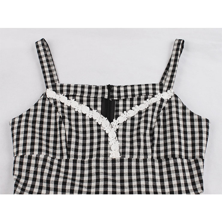 Vintage Grid Dress, Fashion Checkered High Waist A-line Swing Dress, Retro Plaid Dresses for Women 1960, Vintage Dresses 1950