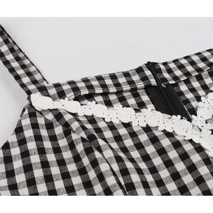 Vintage Grid Dress, Fashion Checkered High Waist A-line Swing Dress, Retro Plaid Dresses for Women 1960, Vintage Dresses 1950