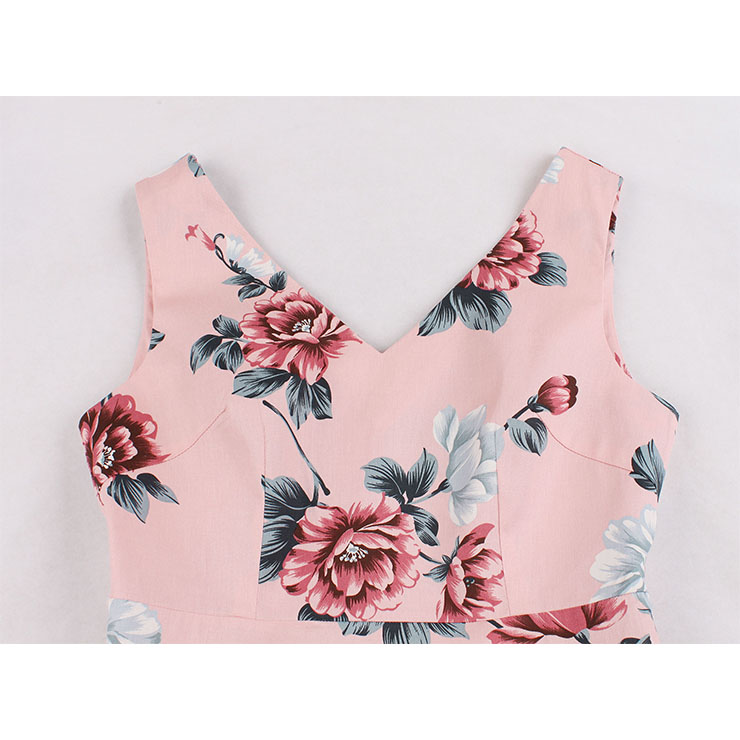 Vintage Floral Print Dress, Fashion Floral Pattern High Waist A-line Swing Dress, Retro Dresses for Women 1960, Vintage Dresses 1950