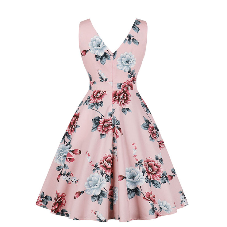 Vintage Floral Print Dress, Fashion Floral Pattern High Waist A-line Swing Dress, Retro Dresses for Women 1960, Vintage Dresses 1950