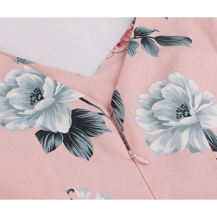 Vintage Floral Print Dress, Fashion Floral Pattern High Waist A-line Swing Dress, Retro Dresses for Women 1960, Vintage Dresses 1950