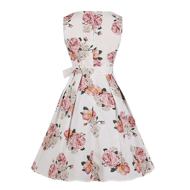 Retro Floral Printed Dress, Fashion Floral Printed High Waist A-line Swing Dress, Retro Dresses for Women 1960, Vintage Dresses 1950