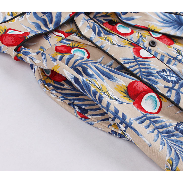 Fashion Tropical Printed Cocktail Party Midi Dress, Retro Cocktail Midi Dress, Vintage High Waist Midi Dress, Retro Dresses for Women 1960, Vintage Dresses 1950