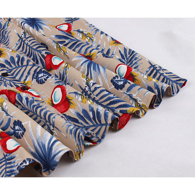 Fashion Tropical Printed Cocktail Party Midi Dress, Retro Cocktail Midi Dress, Vintage High Waist Midi Dress, Retro Dresses for Women 1960, Vintage Dresses 1950