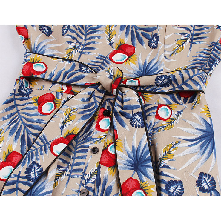 Fashion Tropical Printed Cocktail Party Midi Dress, Retro Cocktail Midi Dress, Vintage High Waist Midi Dress, Retro Dresses for Women 1960, Vintage Dresses 1950