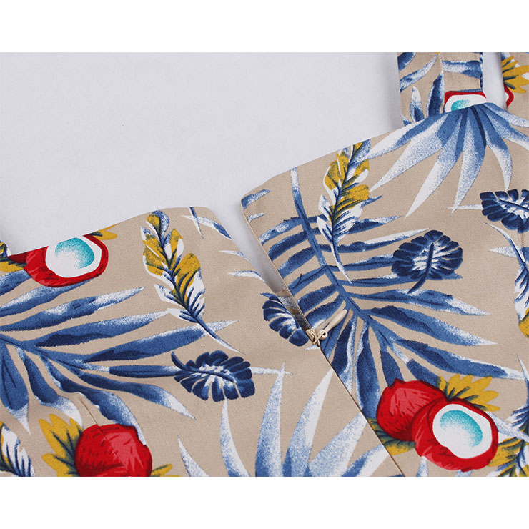 Fashion Tropical Printed Cocktail Party Midi Dress, Retro Cocktail Midi Dress, Vintage High Waist Midi Dress, Retro Dresses for Women 1960, Vintage Dresses 1950