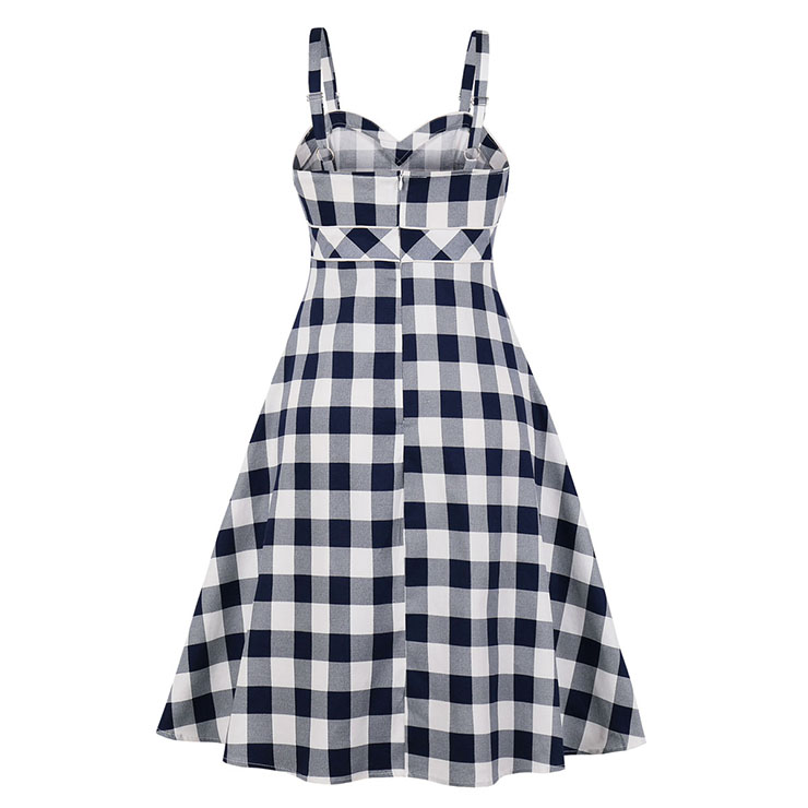 Vintage Grid Dress, Fashion Checkered High Waist A-line Swing Dress, Retro Plaid Dresses for Women 1960, Vintage Dresses 1950