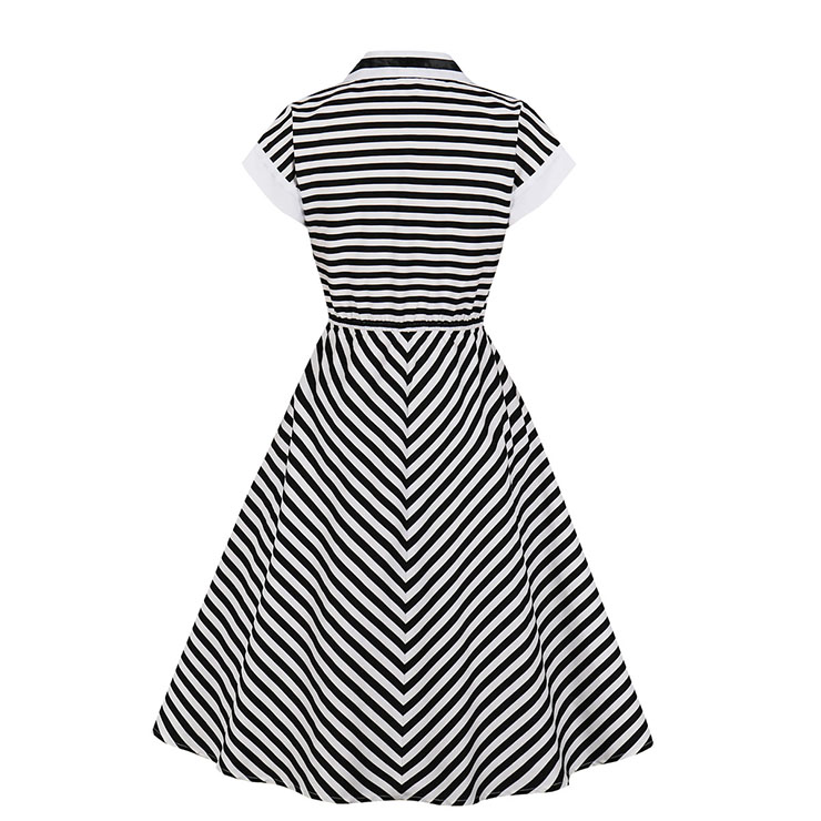 Vintage Lapel Stripes Dress, Fashion Stripes High Waist A-line Swing Dress, Retro Stripes Dresses for Women 1960, Vintage Dresses 1950