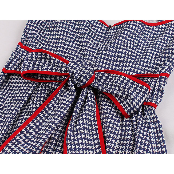Cute Grid Summertime Printed A-line Swing Dress, Retro Grid Printed Dresses for Women 1960, Vintage Grid Printed Dresses 1950
