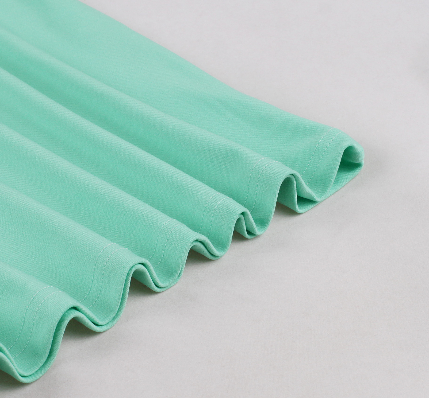 Vintage style, Mint green color, Short sleeve, White collar and belt, Decorative bow with black buttons, Flared A-line skirt, Matching headband included, Comfortable fabric, Perfect for themed events, Easy-to-wear classic design #N23819