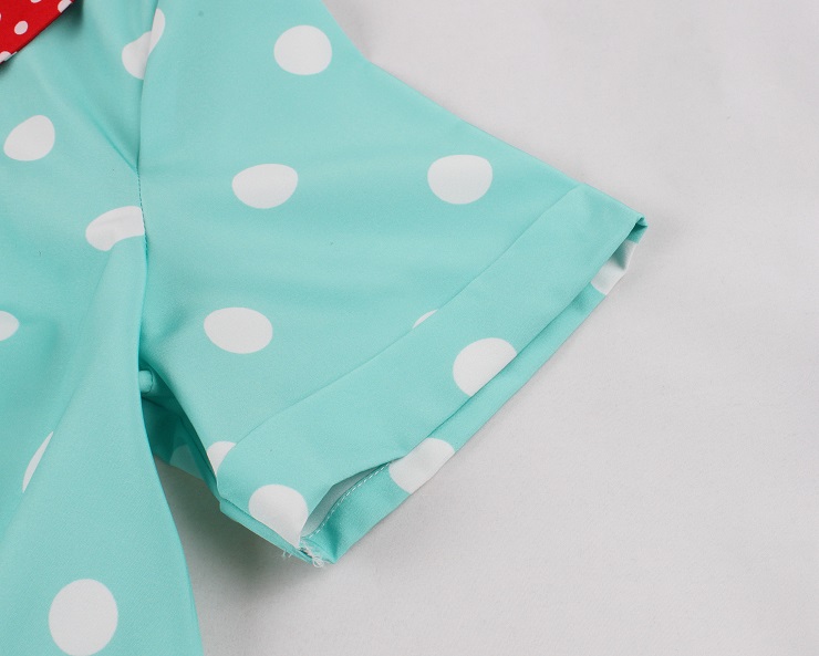 Vintage polka dot dress, Retro A-line dress, Teal green dress, Red collar dress, 1950s style dress, Swing dress, Rockabilly dress, Pin up fashion, Tea length dress, Retro party dress #N237835