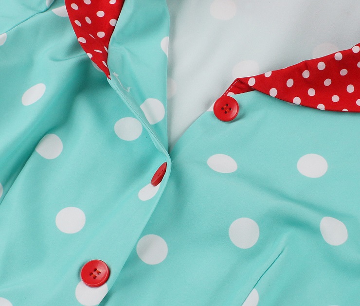 Vintage polka dot dress, Retro A-line dress, Teal green dress, Red collar dress, 1950s style dress, Swing dress, Rockabilly dress, Pin up fashion, Tea length dress, Retro party dress #N237835