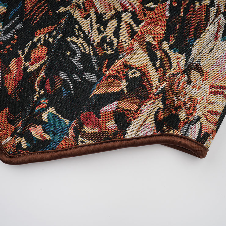 Vintage corset, jacquard bustier, heart neckline, leather trim corset, front lace-up top, retro shapewear, steampunk fashion, themed party top, adjustable waist cincher, boned bustier #N237844