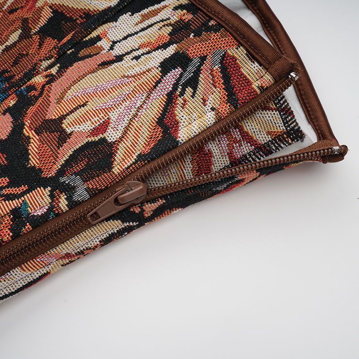 Vintage corset, jacquard bustier, heart neckline, leather trim corset, front lace-up top, retro shapewear, steampunk fashion, themed party top, adjustable waist cincher, boned bustier #N237844