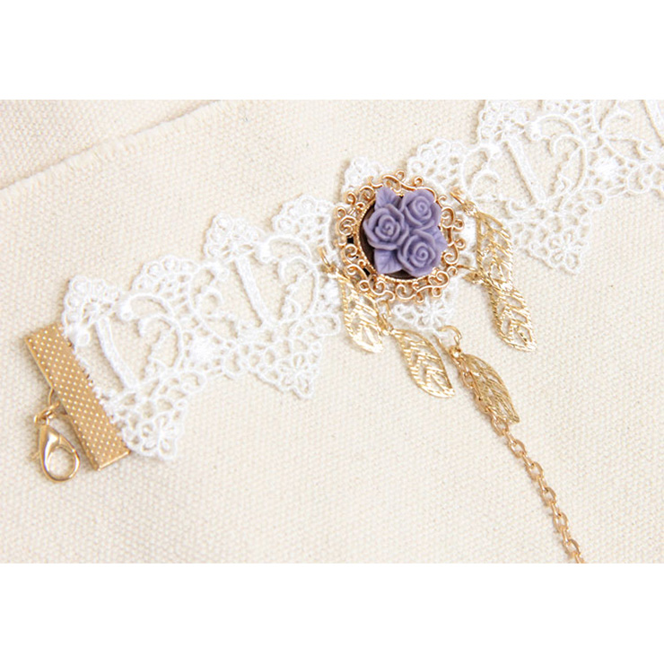 Vintage Lace Bracelet, Gothic Rose Bracelet, Cheap Wristband, Gothic White Lace Bracelet, Victorian Floral Lace Bracelet, Retro White Floral Lace Wristband, Bracelet with Ring, #J18092