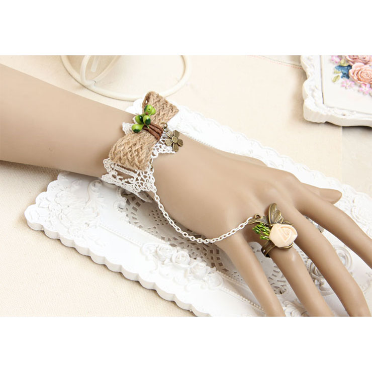Vintage Bracelet, Gothic Bracelet, Cheap Wristband, Vintage Lace Bracelet, Victorian Bracelet, Retro Wristband, Bracelet with Ring, #J17908