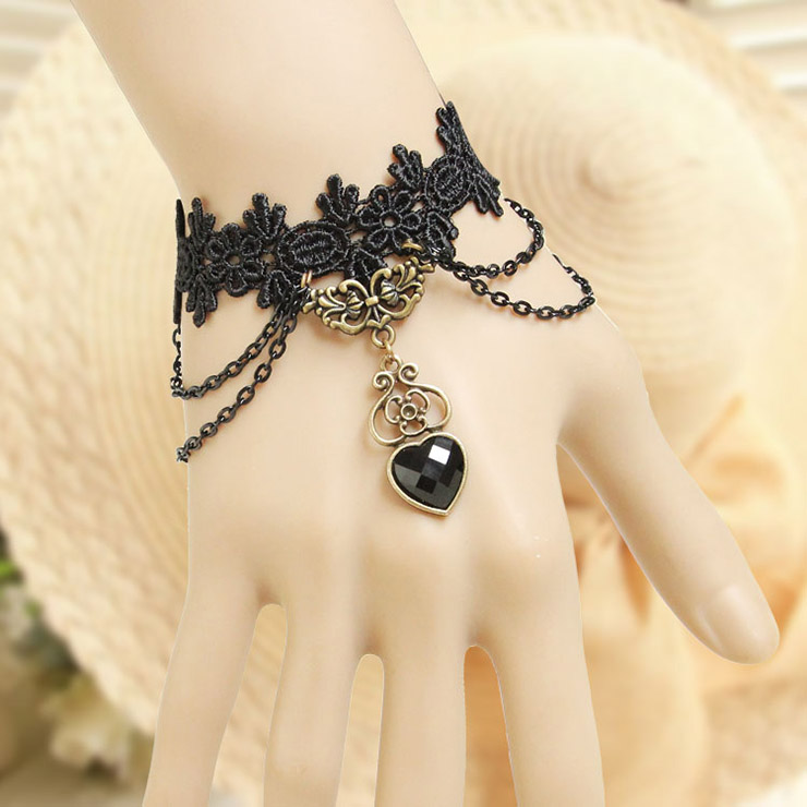 Vintage Bracelet, Gothic Bracelet, Cheap Wristband, Vintage Black Lace Bracelet, Victorian Bracelet, Retro Metal Ring Bracelet, #J17855