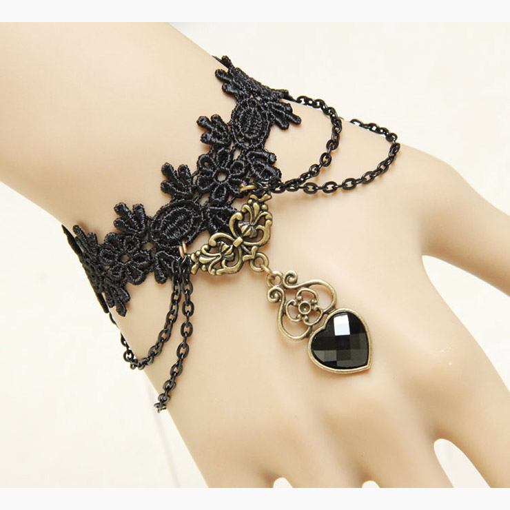 Vintage Bracelet, Gothic Bracelet, Cheap Wristband, Vintage Black Lace Bracelet, Victorian Bracelet, Retro Metal Ring Bracelet, #J17855