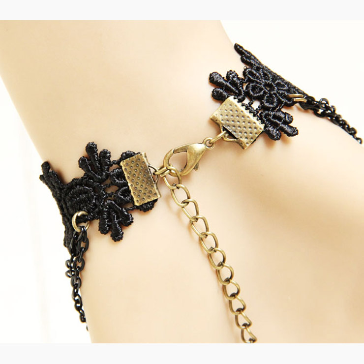 Vintage Bracelet, Gothic Bracelet, Cheap Wristband, Vintage Black Lace Bracelet, Victorian Bracelet, Retro Metal Ring Bracelet, #J17855