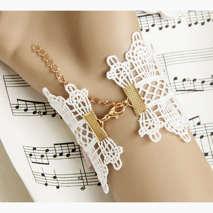 Vintage Bracelet, Gothic Bracelet, Cheap Wristband, Vintage White Lace Bracelet, Victorian Bracelet, Retro Floral Bracelet, #J17852