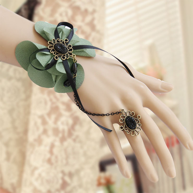 Vintage Floral Lace Wristband Elegant Flower Embellishment Bracelet with Ring J17930