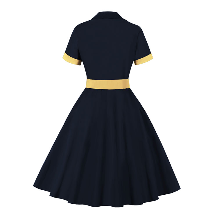 Vintage Cocktail Party Dress, Vintage Dresses for Women, Sexy Dresses for Women Cocktail Party, Vintage High Waist Dress, Short Sleeves Swing Daily Dress, Vintage Plaid Printed Swing Dress, #N21713