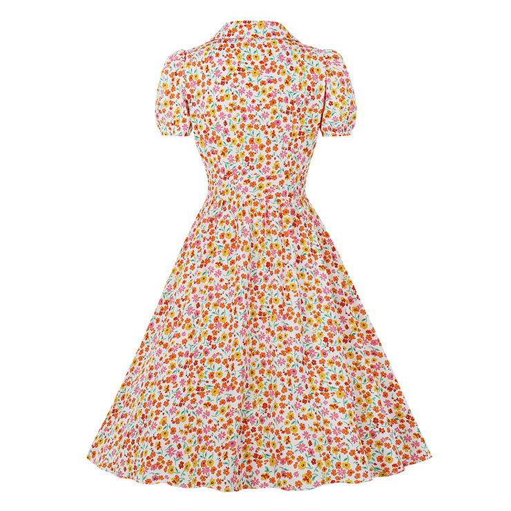 Retro Floral Print Dresses for Women 1960, Vintage 1950