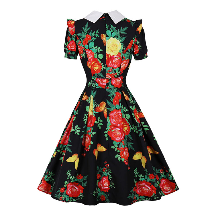 Retro Floral Print Dresses for Women 1960, Vintage 1950