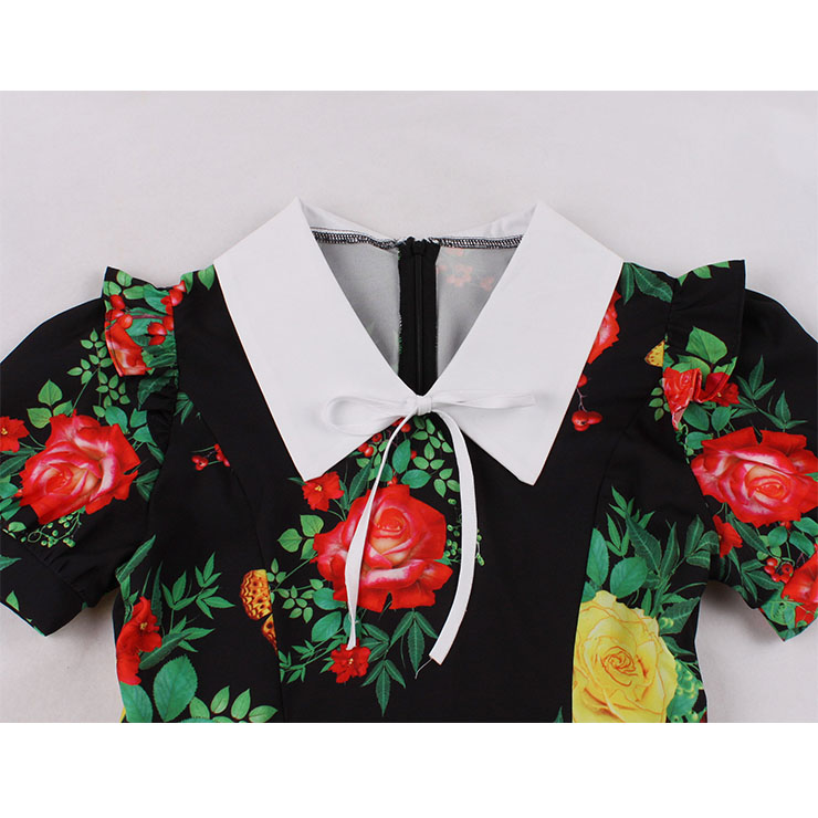 Retro Floral Print Dresses for Women 1960, Vintage 1950