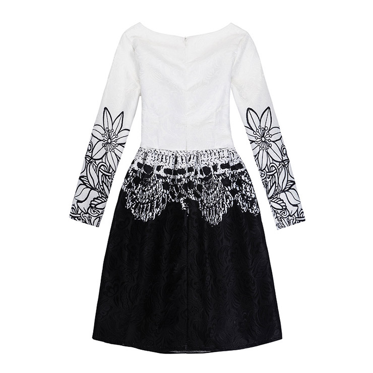 Rose Print Dress, Long Sleeve Dress, Round Collar Dress, Girls Lovely Dress, Vintage Dresses for Girls, Girls Swing Dress, Back Zipper Dress, A-Line Dress, #N15528