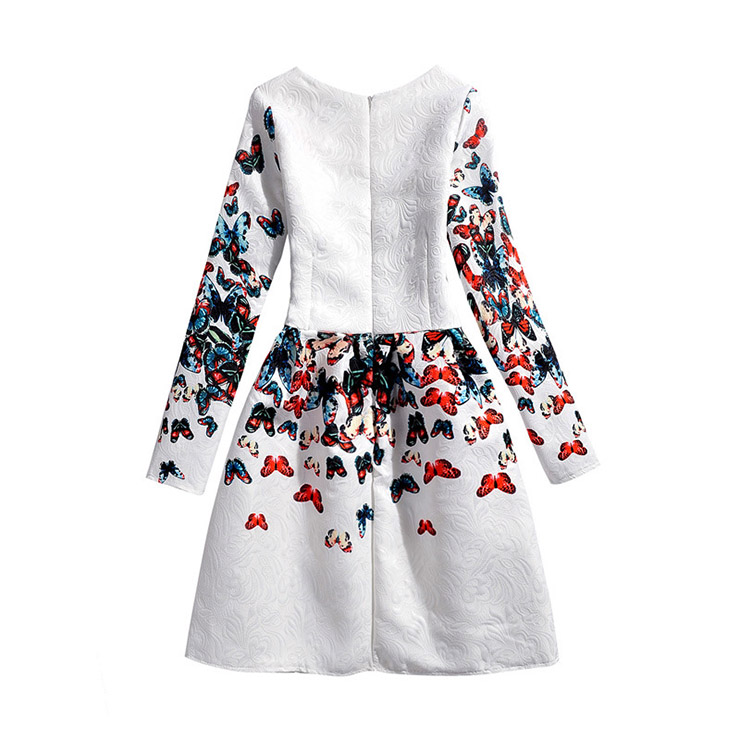 Rose Print Dress, Long Sleeve Dress, Round Collar Dress, Girls Lovely Dress, Vintage Dresses for Girls, Girls Swing Dress, Back Zipper Dress, A-Line Dress, #N15498