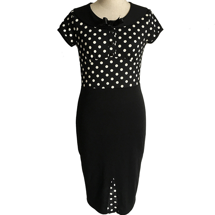 Vintage 1950's Polka Dot Print Rockabilly Party Bodycon Midi Dress N12072