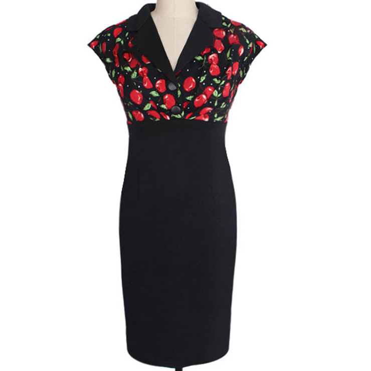 1950's Retro Cherry Print Rockabilly Party Midi pencil Dress N12076